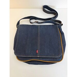 Levi's Denim Messenger Bag Dark Wash Crossbody Red Lining Y2K Style